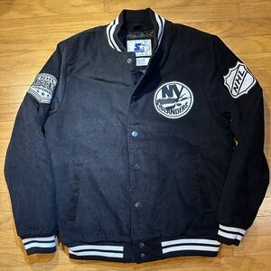 Starter Black Varsity Jacket with White Accents NHL NY ISLANDERS